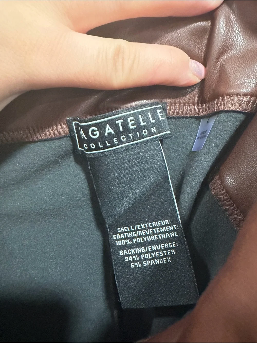 Bagatelle Collection Brown Faux Leather Leggings Large